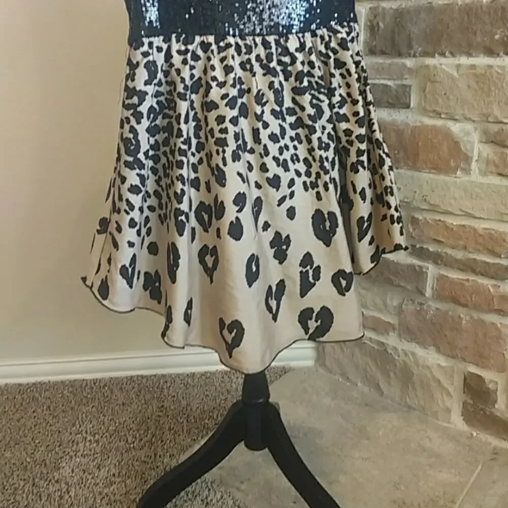 Le pink Black Sequin Animal Print Dress sz 12